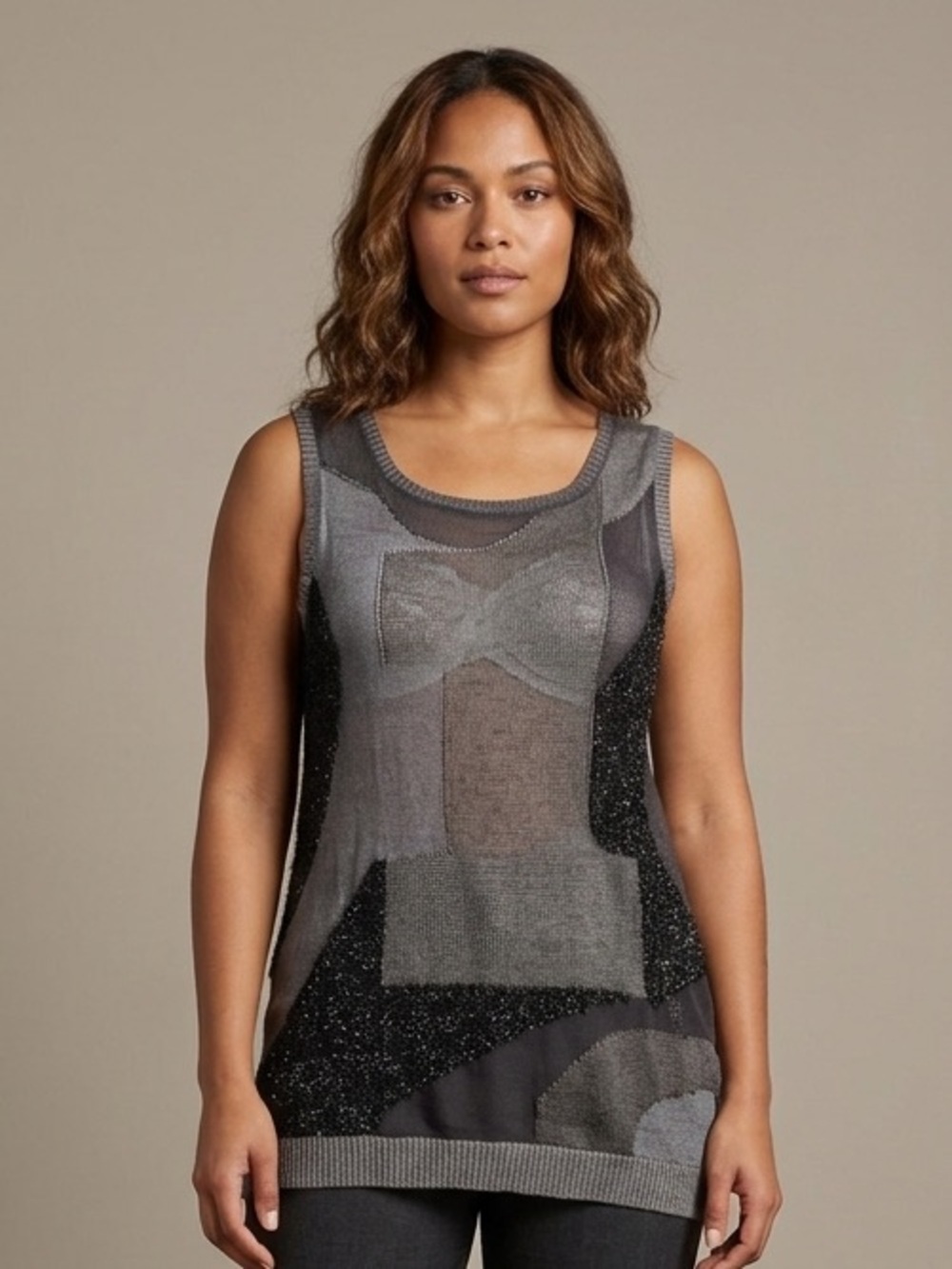 Diesel Women's Gray Patchwork Knit Tank - Gray & Charcoal